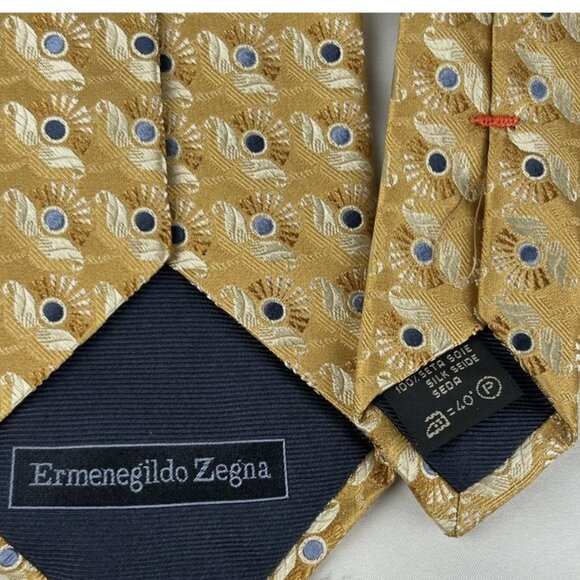 Ermenegildo Zegna Gold Sunburst Metallic Textured Silk Neck Tie Ornate Italy - Picture 5 of 5